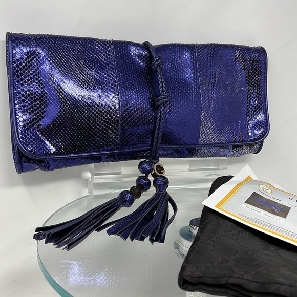 Gucci Malika Large Python Snakeskin Deep Metallic Purple Clutch - Picture 4 of 15